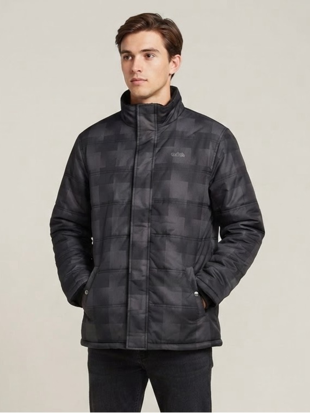 QUICKSILVER On The Bus Buffalo Plaid Puffer Jacket XL 24” p2p Black/Gray $75 NWT